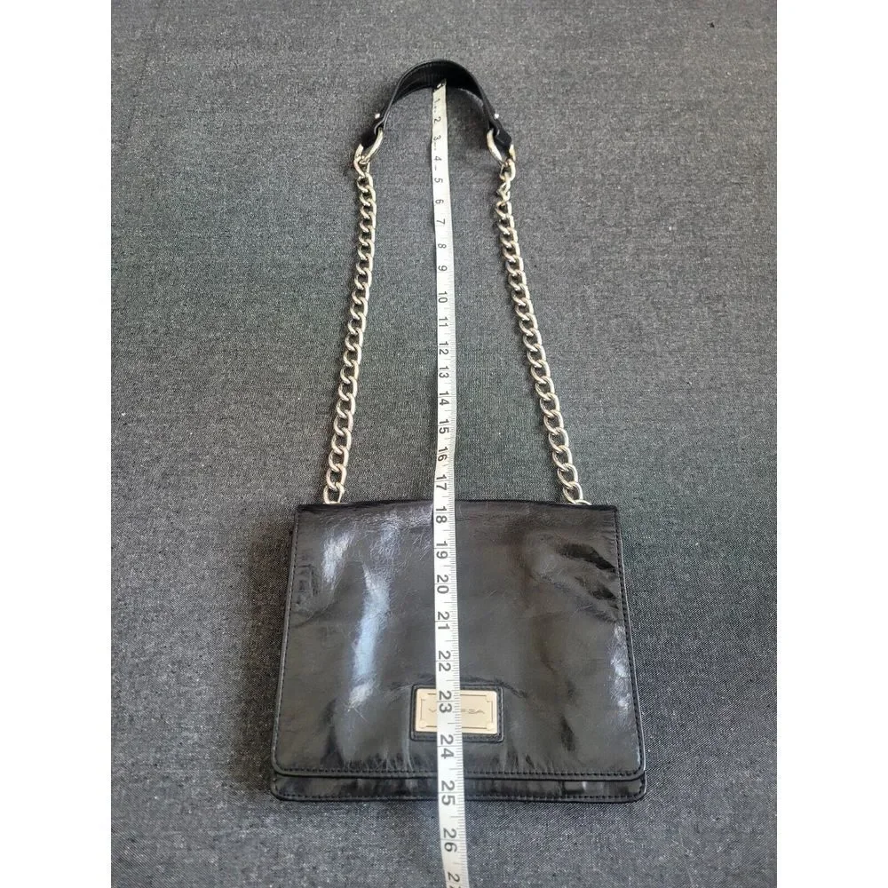 90s Y2K Via Spiga Black Shoulder Crossbody Bag Purse Leather‎ Chain Goth Grunge
